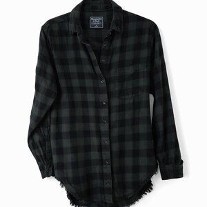 Abercrombie and Fitch Green and Black Plaid Flannel with Raw Hem - Size S